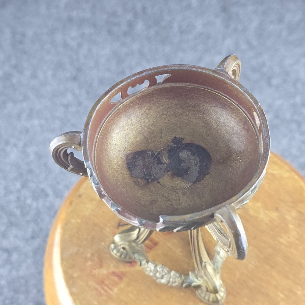 Antique Art Nouveau Spelter Incense Burner Censer Floral Tripod Bronze Finish - Picture 4 of 8
